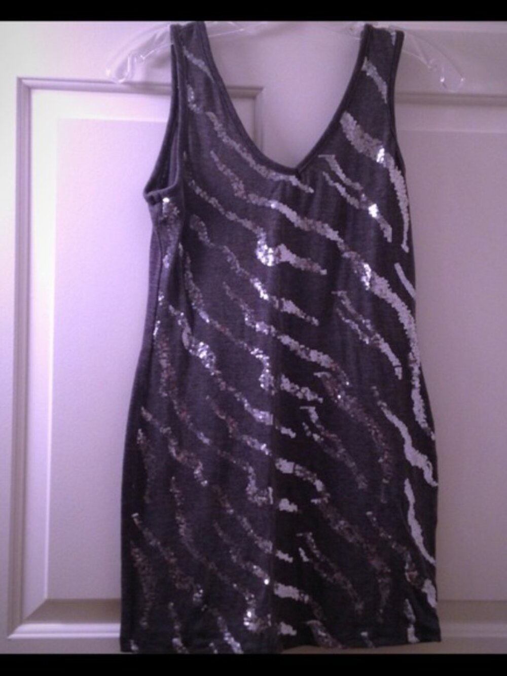 Grey Sequin Zebra Print Short Dress